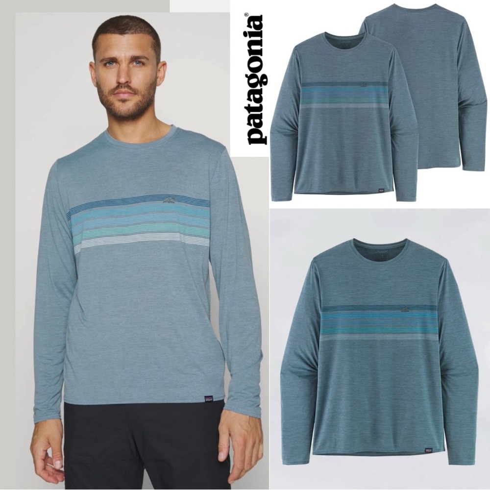 Patagonia Men's XL Capilene Cool Daily Graphic Shirt Blue Cabana Stripe Design